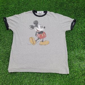 Disney Mickey-Mouse Ringer Shirt Womens Large 22x26 Gray